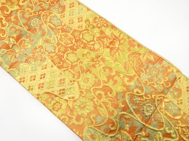 アンティーク　佐賀錦　花唐草模様織り出し袋帯（着用可）